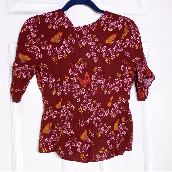 Madewell Tie Sleeve Wrap Top Butterfly Print - Picture 7 of 10